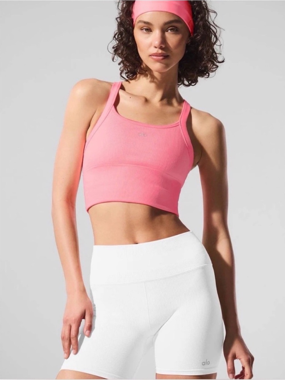 ALO Yoga Seamless Ribbed Favorite Bra Tank- Neon Bubblegum Pink